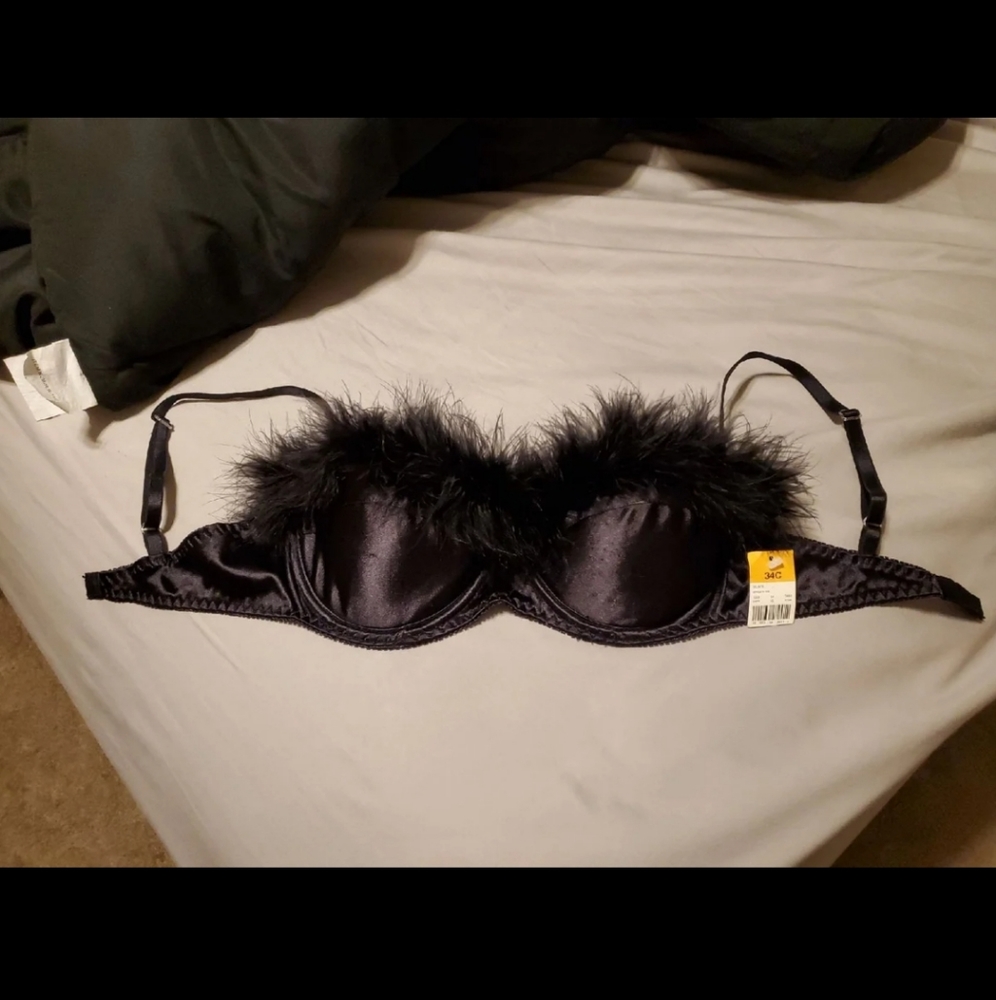 Black Bra With Attached Feathers